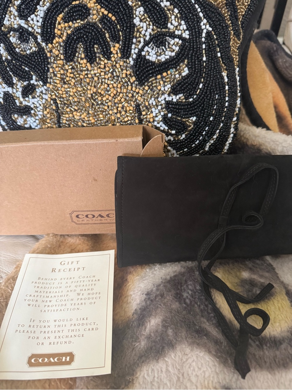 Coach 1995 Black Suede Jewelry Roll with Box and Receipt